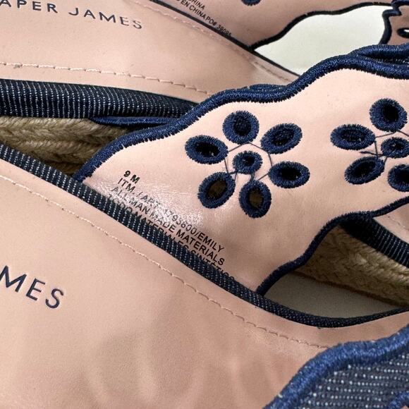 Draper James Emily Eyelet Blue Denim Walkable Wedge Sandals Size 9 NWB - Picture 6 of 10